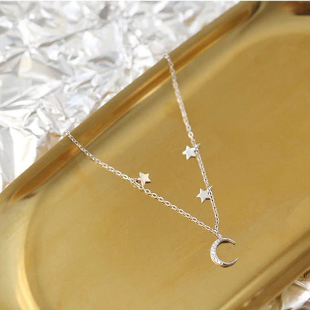 925 Sterling Silver Diamond Moon Star Bracelet A - Picture 3 of 8